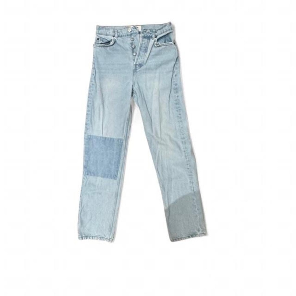 Reformation Cynthia Patch High Rise Straight Jeans in Tahoe Wash Size 24